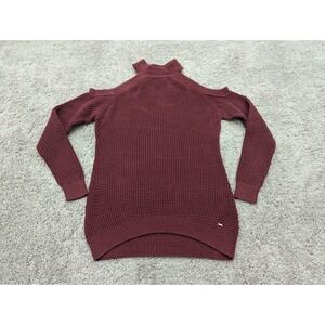 GUESS‎ Sweater Womens Medium Pullover Knit Cold Shoulder Long Sleeve Red
